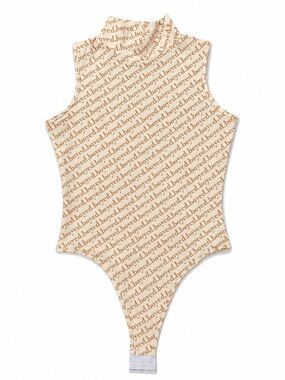 Boyed. • Tan Repeating Logo Mock Neck Bodysuit